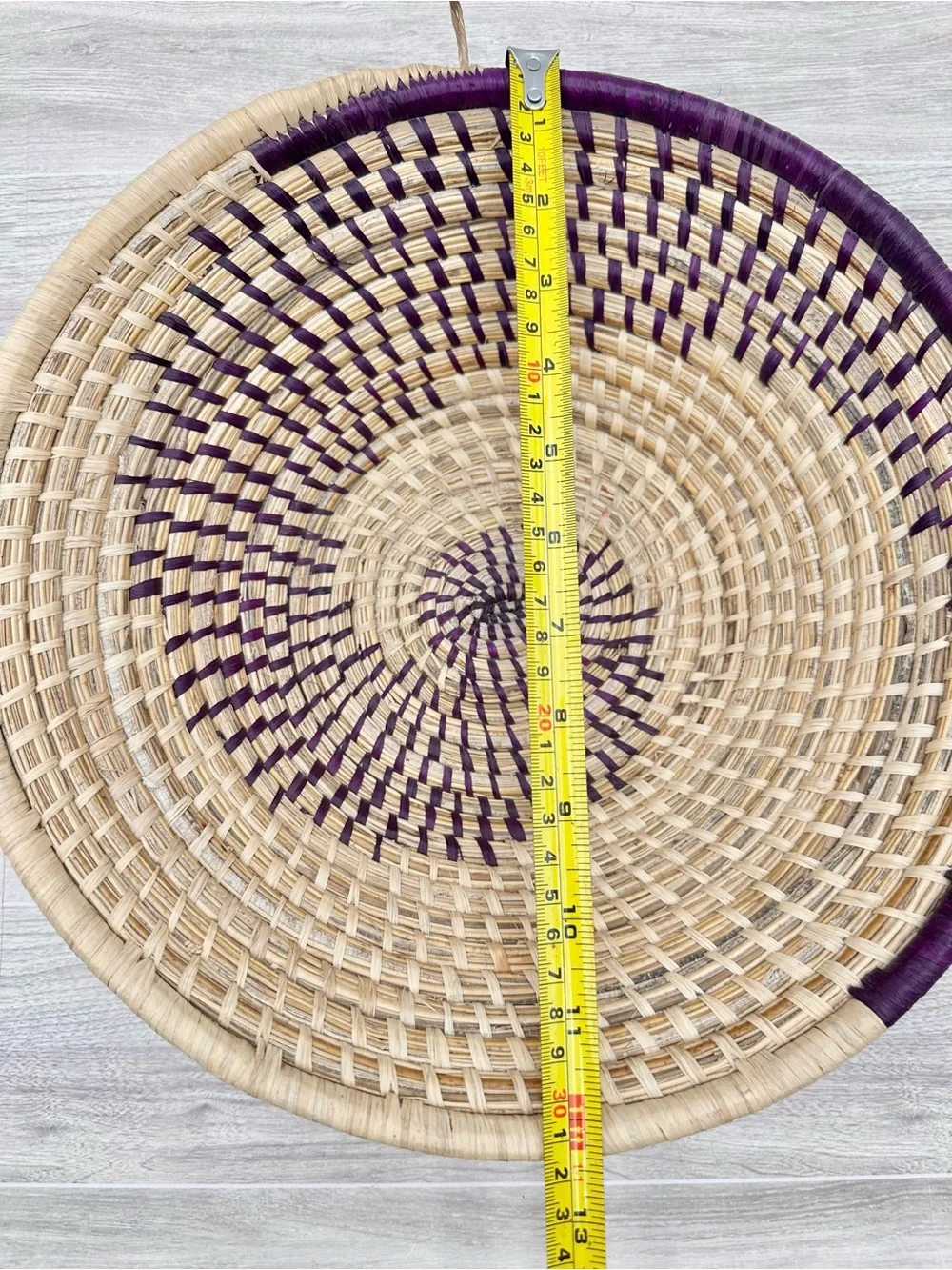 Handmade Woven Purple Sweet Grass Spiral Coiled Basket Bowl Wall Hang Decor 12”